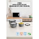 Kare 3 Parça Vakumlu Sızdırmaz Hava Almaz Saklama Kabı Seti Füme (1800/1100/600 Ml) - 1,8 lt