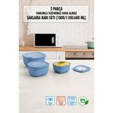 Kare 3 Parça Vakumlu Sızdırmaz Hava Almaz Saklama Kabı Seti Mavi (1800/1100/600 Ml) - 1,8 lt