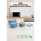 Kare 3 Parça Vakumlu Sızdırmaz Hava Almaz Saklama Kabı Seti Mavi (1800/1100/600 Ml)