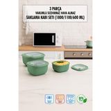 Kare 3 Parça Vakumlu Sızdırmaz Hava Almaz Saklama Kabı Seti Yeşil (1800/1100/600 Ml) - 1,8 lt