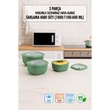 Kare 3 Parça Vakumlu Sızdırmaz Hava Almaz Saklama Kabı Seti Yeşil (1800/1100/600 Ml)