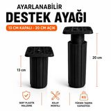 Kare Başlı Siyah Ayarlanabilir Destek Ayağı 13X20 Cm Sert Plastik Tekli Dolap Mobilya Ayağı