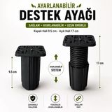 Kare Başlı Siyah Ayarlanabilir Destek Ayağı 9.5X17 Cm Sert Plastik Mobilya Dolap Masa Ayağı