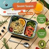Kare Beslenme Kutusu - 2 Bölmeli - Kaşıklı, Taşınabilir Ofis Ve Okul Yemek Kabı Yeşil - Mavi - Renk