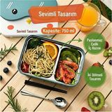 Kare Beslenme Kutusu - 2 Bölmeli - Kaşıklı, Taşınabilir Ofis Ve Okul Yemek Kabı Yeşil - Pembe - Renk