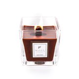 Kare Cam Ahşap Fitilli Dark Amber Kokulu Vegan Mum 8x8 Cm