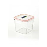 Kare Cam Saklama Kabı, 120 ML, Pembe Silikon Kapaklı, Temperli Cam, 6x6x5 CM, Derin Dondurucuya Uygun