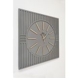 Kare Çizgi Desenli Dekoratif Antrasit ve Altın Duvar Saati 50x50cm