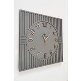 Kare Çizgi Desenli Türk Numarası Antrasit ve Altın Dekoratif Siyah & Gümüş 50x50cm Duvar Saati