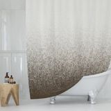 Kare Desen Duş Perdesi-Kahverengi Banyo Perdesi 180x200 Cm Halkalı Banyo Duş Perdesi Tek Kanat