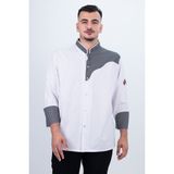 Kare Desen Şef Gömlek Aşçı Kıyafeti Chef Aşçı Forması - Beyaz - Siyah