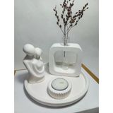 Kare Formlu Cam Tüplü Sarılan Sevgili Dekoratif Mumluk Set Beyaz