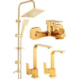 Kare Gold Mutfak Lavabo Banyo Bataryası Set Tepe Duş Seti Lüks Batarya