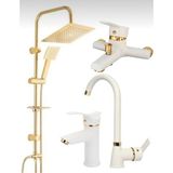 Kare Gold Robot Set, Beyaz Gold Kartal Lavabo, Mutfak Eviye, Banyo Bataryası Musluğu Set