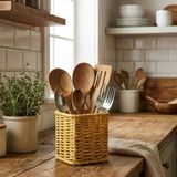 Kare Hasır Dokulu Plastik Rattan Kaşıklık &Amp; Çatallık – Askılı Kendiliğinden Tutmalı Çok Amaçlı Mutfak Organizeri Go53/1395