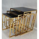 Kare Hedef Gold Metal Ayaklı Siyah Cam Zigon Sehpa Seti – 3 Parça | Yerli Üretim | Çelsan Metal