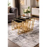 Kare Hedef Gold Metal Ayaklı Siyah Cam Zigon Sehpa Seti – 3 Parça | Yerli Üretim