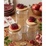 Kare Home Bambu Kapaklı Vakumlu 3lü Cam Kavanoz Seti (500 ML-800 ML-1300 Ml) [büyük Nar Detaylı]