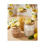 Kare Home Bambu Kapaklı Vakumlu 3lü Cam Kavanoz Seti (500 ml-800 ml-1300 ml) [Dilim LİMON DETAYLI]