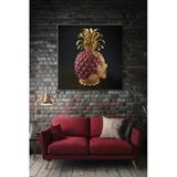 Kare Kanvas Duvar Tablosu Dekoratif Tekli Siyah Fonda Kristal Ananas Salon Mutfak Yatak Odası Ofis