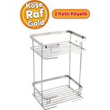 Kare Köşelik Banyo Köşe Raf Krom 2 Katlı Şampuan Askı Kese Sabun Duş - Gri / 20 x 15