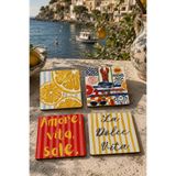 Kare La Dolce Vita Bardak Altlığı 4'lü Set – Sicilya Temalı - 9 cm, 3 mm MDF, UV Baskı, Dekoratif Bardak Altlık