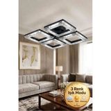Kare Model Siyah 4"lü Ledli 3 Renk Modu Kristal Salon Mutfak Yatak Çocuk Odası Avize