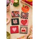 Kare Retro & Pop Art Desenli Bardak Altlığı 6’lı Set – 9 cm, 3 mm MDF, UV Baskı Dekoratif Bardak Altlık