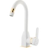 Kare Stil Serisi Mix Mat Beyaz Gold Lavabo Bataryası