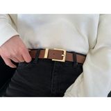 Kare Tokalı Köprülü Kadın Kemeri, Pantolon Kemeri, Ceket Kemeri, Elbise Kemeri - Altın - Taba - Tek Ebat