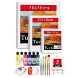 Kare Tuval 3 Adet 10X10 20X20 30X30 Cm Boş Tuval Tablo 6 Lı Akrilik Boya Fırça Palet Resim Tuvali Akrilik Yağlı Boya