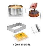Kare ve Yuvarlak Ayarlanabilir Ayarlı Kek Pasta Kalıbı Kesme Teli Spatula Takımı - Gümüş