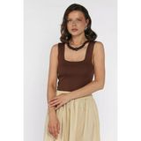 Kare Yaka Askılı Likralı Kadın Triko Bluz P-00017658 - Standart - Kahverengi