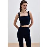 Kare Yaka Crop Bluz - Lacivert