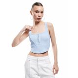 Kare Yaka Korse Detaylı Kolsuz Slim Fit Crop Bluz