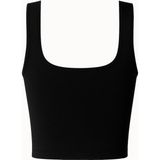 Kare Yaka Ribanalı Askılı Crop Atlet - Siyah - M