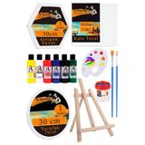Kare Yuvarlak Ve Altıgen Tuval 30 Cm 6 Renk Akrilik Boya Şövale 1 Paket 30X30 Cm Arkadan Zımbalı Astarlı Resim Tuvali