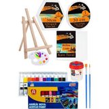 Kare Yuvarlak ve Altıgen Tuval 30 cm Mydido 12 Renk 12 ml Tüp Akrilik Boya Şövale 1 Paket Arkadan Zımbalı 30X30 cm Tuval - Standart
