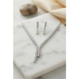Kare Zirkon Taşlı Su Yolu Kolye Ve Küpe Set - Ebj260725w44381