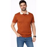Karel Butik Erkek Kiremit Regular Fit Ince Dokulu Kısa Kollu Kol Detaylı Polo Yaka Tişört - Turuncu