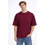 Karel Butik Erkek Oversize Fit %100 Organik Pamuk Kalın Dokulu Bisiklet Bordo T-Shirt