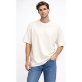 Karel Butik Erkek Oversize Fit %100 Organik Pamuk Kalın Dokulu Bisiklet T-Shirt - Beyaz