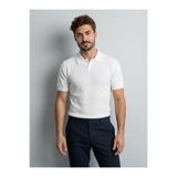 KAREL BUTİK Erkek Slim Fit Dar Kesim Düğmeli Beyaz Polo Yaka Tişört