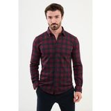 Kareli Bordo Slim Fit Yün Erkek Gömlek - 2XL
