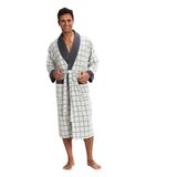 Kareli Jakarlı Bambo Cotton Erkek Sabahlık Krem 4XL