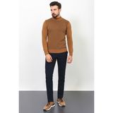 Kareli Kamel Rengi Slim Fit Yarım Balıkçı Yaka Erkek Kazak