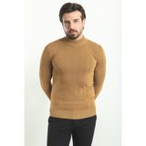 Kareli Kamel Slim Fit Yarım Balıkçı Yaka Erkek Triko Kazak - 2XL