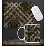 Kareli Kupa & Siyah-Gold Renk Kareli Mouse Pad 23x19cm Fare Altlığı Kaydırmaz Taban De583 Ofis Hediy