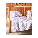 Kareli Pamuklu Müslin Bebe Yorgan Set Lila