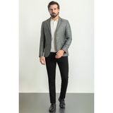 Kareli Siyah Renk Slim Fit Mono Yaka Keten Erkek Ceket - 54